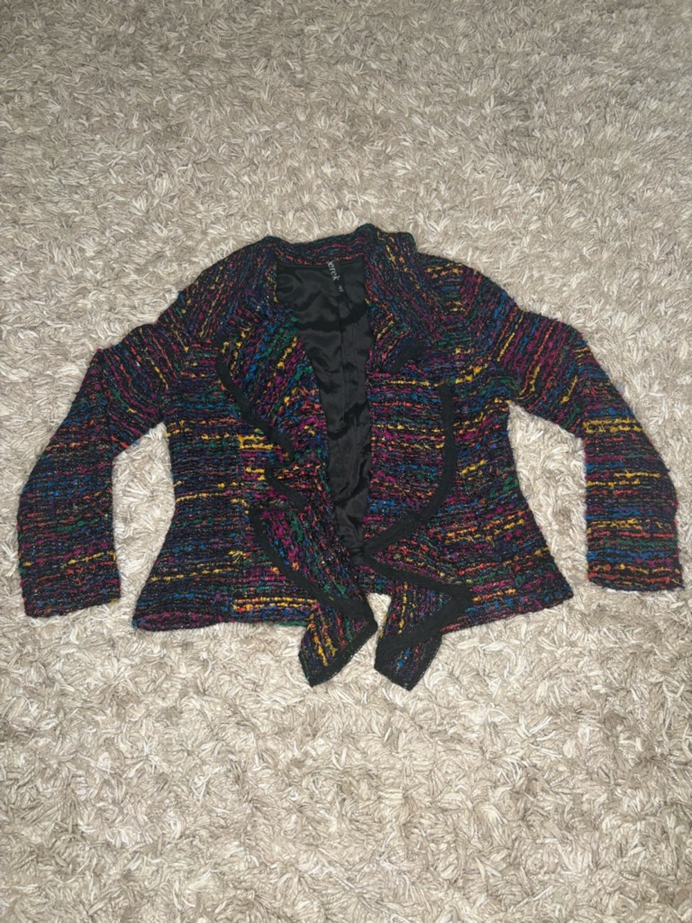 Berek Neiman Marcus Artsy Black Tweed Funky Woven Ruffled Jacket